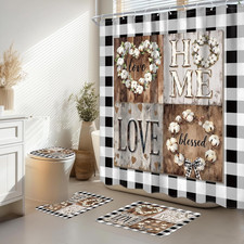 4 PCS Bathroom Set with Shower Curtain and Rugs 72Wx72H Inch Beach Sweet Love Fa