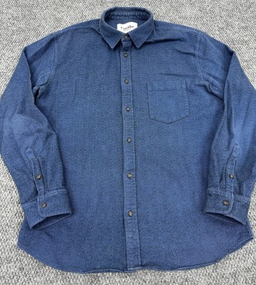 Corridor NYC Men s Large Blue Black Speckle Button Flannel Shirt Soft -Excellent