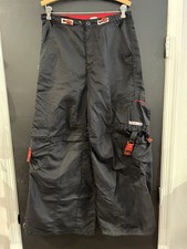 Caffeine VTG 90s Baggy Wide Leg Cargo Rave Pants Large 24-34 x 29 Cyber Nylon 