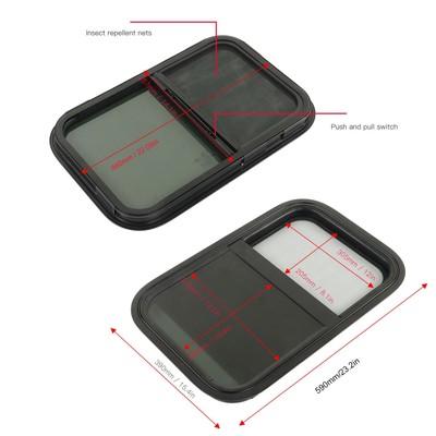 _RV Window 590x390mm Tinted Tempering Glass Vertical Horizontal Sliding For