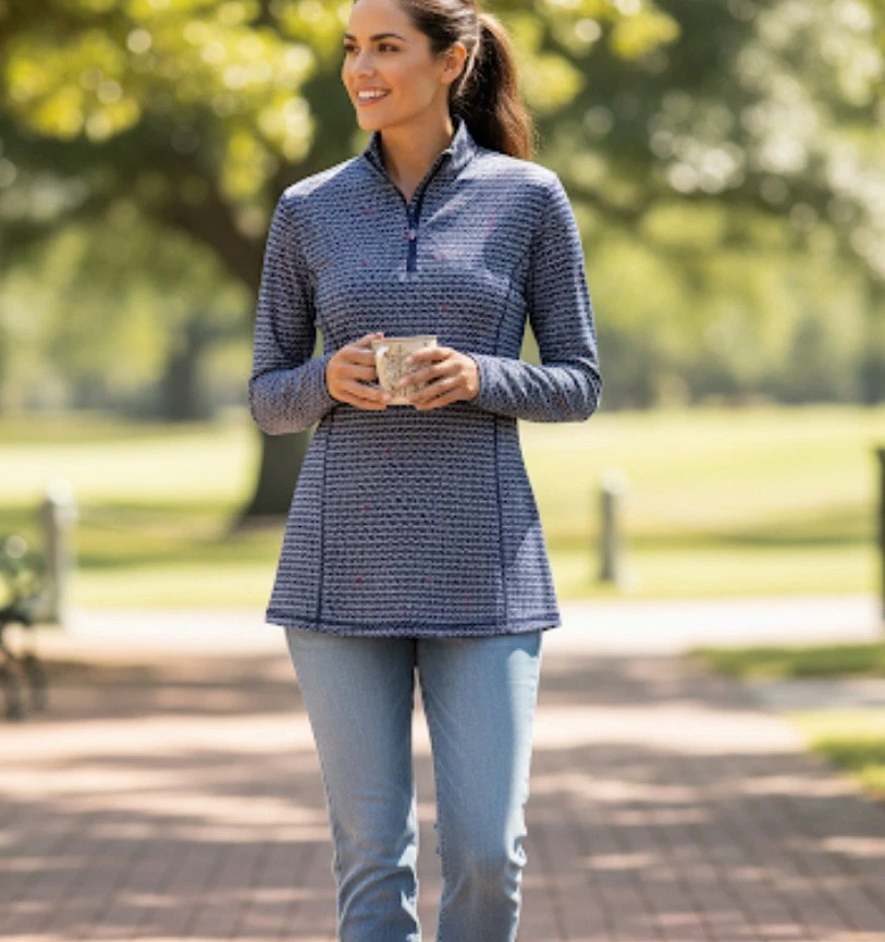 Top para mujer Callaway Opti-Dri 1/4 cremallera manga larga, polo de golf de viaje, azul grande Foto 2 de 4