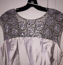 NWT  Kay Unger  Cocktail Dress Beadings ,Size 10 Cap Sleeve Ruched Satin  $540