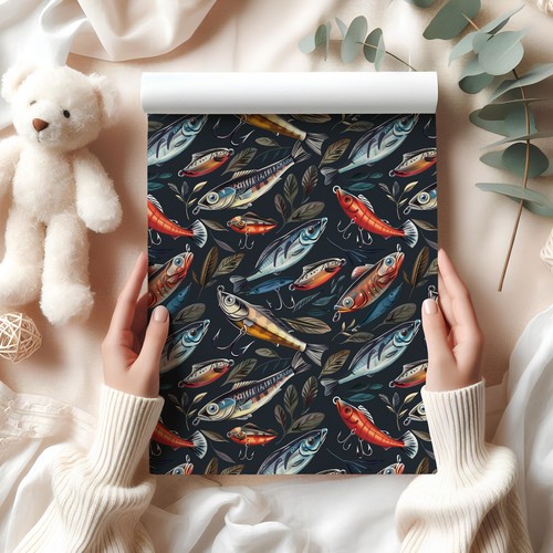 Fishing Gift Wrap Watercolour Fishing Lure Wrapping Paper for Outdoor Lover W88 - Picture 3 of 5