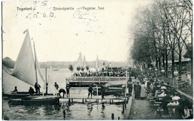 AK BERLIN TEGELORT /TEGEL Strandpartie am Tegeler See, Gaststätte 1912