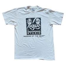 Vtg 1980s M’BILA RECORDING STUDIO Power of the Beat White T-Shirt Hollywood CA