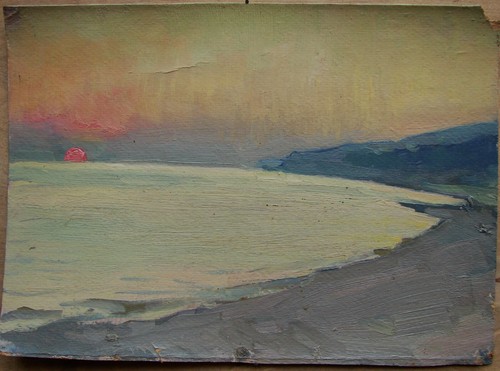 Ukrainian Soviet USSR oil painting impressionism realism seascape beach sunset