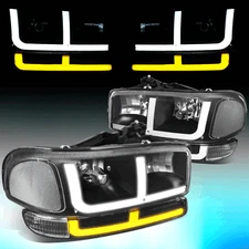 For 1999-2007 Sierra 1500 Yukon Switchback LED DRL Bumper Headlights Lamps Black