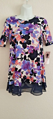 Nina Leonard Tunika Style Top geblümt neu mit Etikett Gr. XL ( 16 )