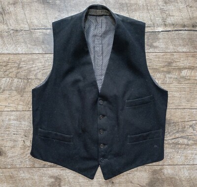 Vintage Mens Buckle Back Vest 30s 40s 50s Black Waistcoat