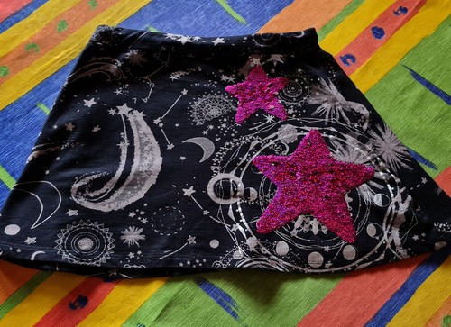 SKIRT VINTAGE DESIGUAL LOGO POP ART STARS BLACK COTTON GIRL-SIZE:US 11/EU 146 - Picture 4 of 9