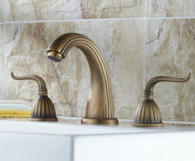 Antique Brass Widespread Bathroom Sink Faucet Three Hole Tub Mixer Tap 2nf038