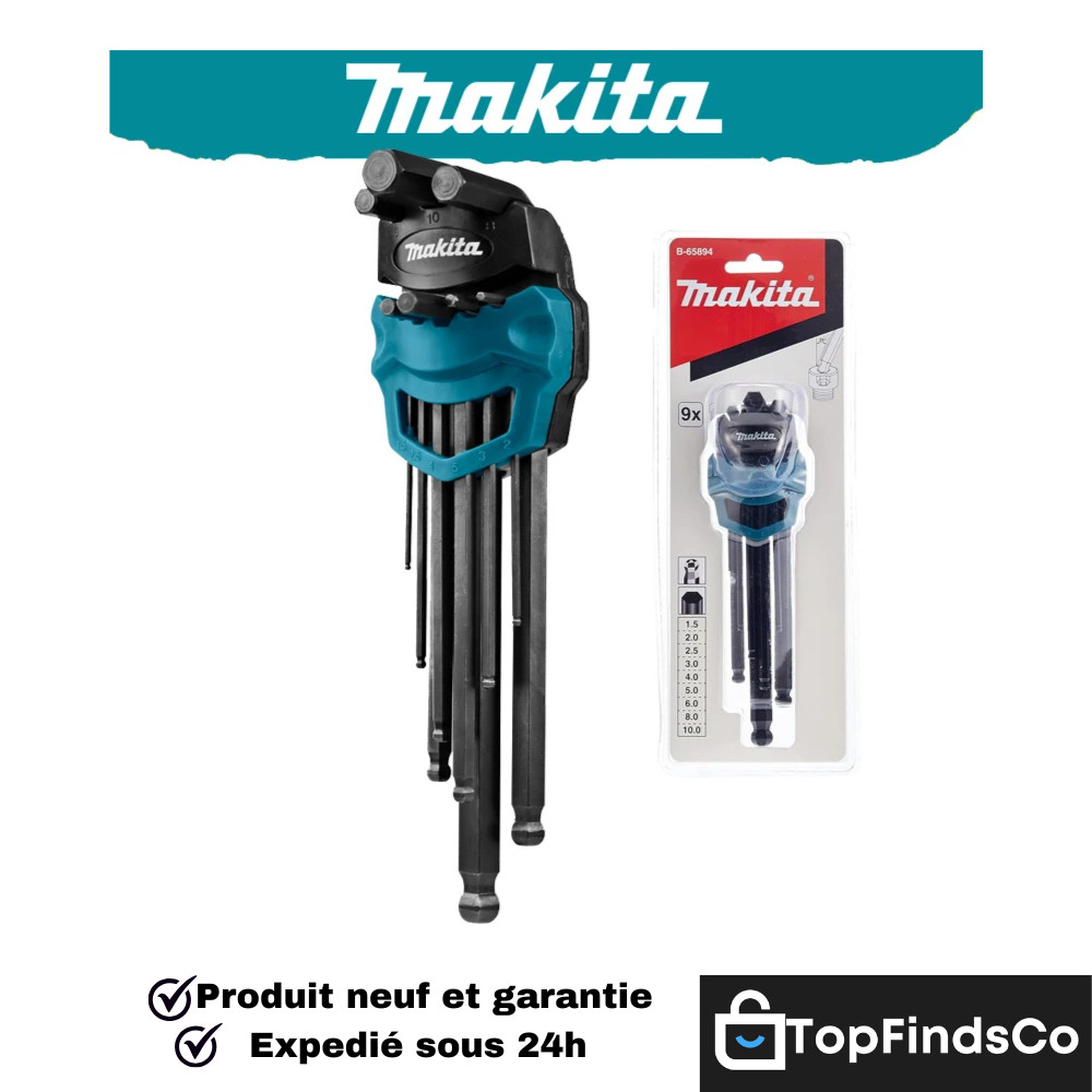 Kit clés Allen Makita B-65894 outillage à main clé mâle hexagonale 9 pièces