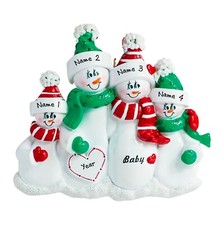 PERSONALIZED Expecting Snow Family of 4 Christmas Tree Ornament Keepsake Gift