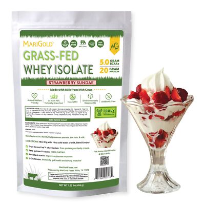 MariGold Grass-fed Whey Protein Isolate Powder - Strawberry Sundae Flavor - 1...