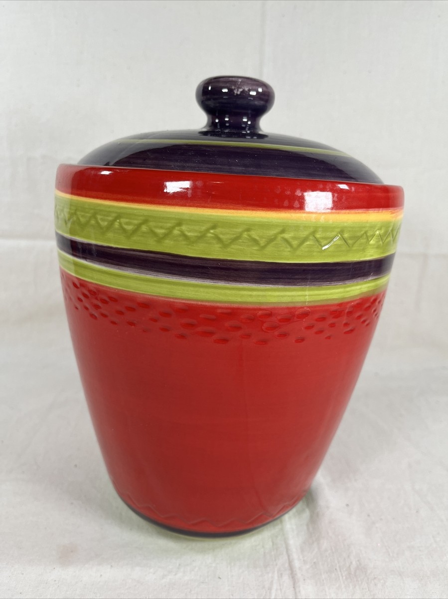 Fiesta Southwest Ceramic Cookie Jar 10”x7”x7” Red, Purple, Lime