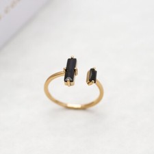 Natural Black Onyx Stone Ring Band Open Ring Sterling Silver Ring US 7 8