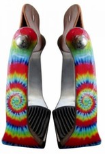 Lightweight aluminum Pony / Youth size RAINBOW TIE DYE PRINT STIRRUPS w/ tread