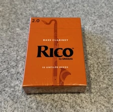 Rico Bass Clarinet Reeds Strength #2 Box of 10 REA1020 by D’Addario New