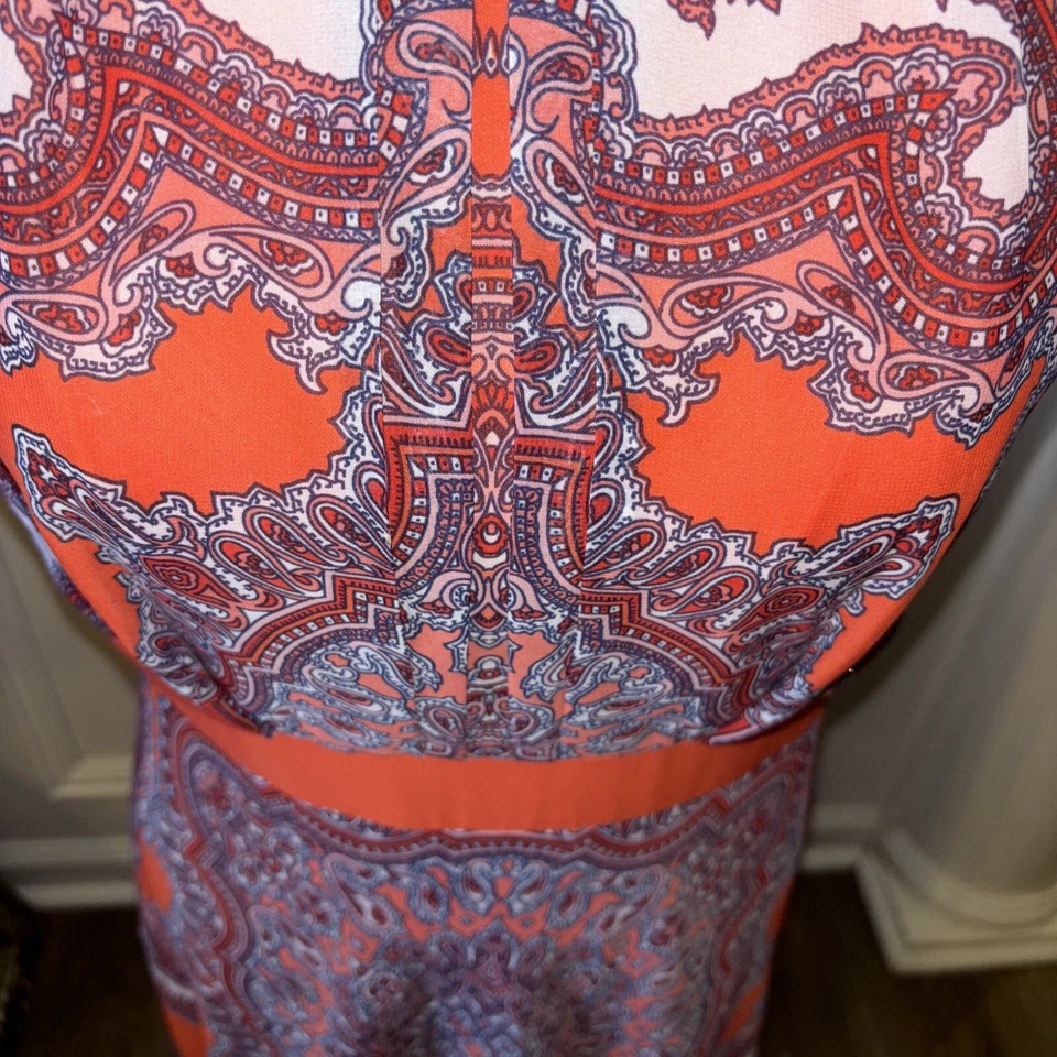 Vestido maxi halter boho estampado pañuelo naranja sandra darren talla 10 Foto 3 de 4