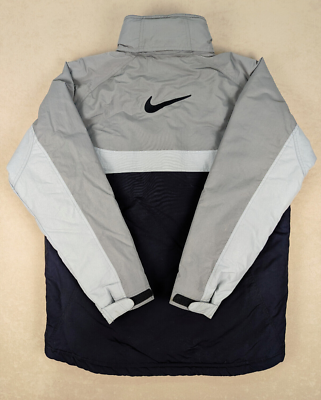 VTG Nike Jacket Men's L Black- Grey Parka 90's Swoosh Full Zip