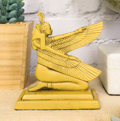 Ancient Egyptian Hieroglyphic Kneeling Winged Goddess Maat Mini Figurine 3.25''H