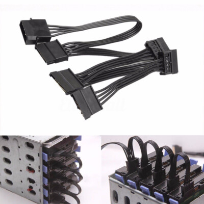 018AWG 4 Pin IDE Molex to 5 Serial SATA Hard Drive Power Adapter Cable Wire Fold