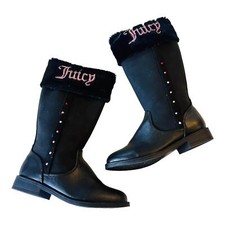 Juicy Couture LOOMIS BOOTS Little Girls 12 Black Vegan Suede Warm Sherpa Fur Kid