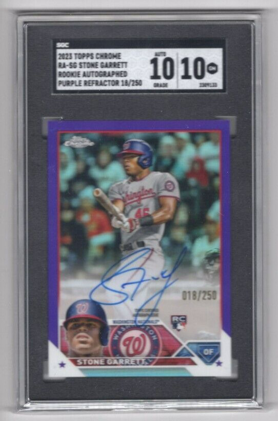 2023 Topps Chrome Stone Garrett RC Purple Refractor Auto/250 Rookie SGC 10/10
