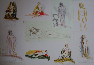 22 pc Original Nicolai Kuvshinoff Ink and Marker Drawings of Nude Women