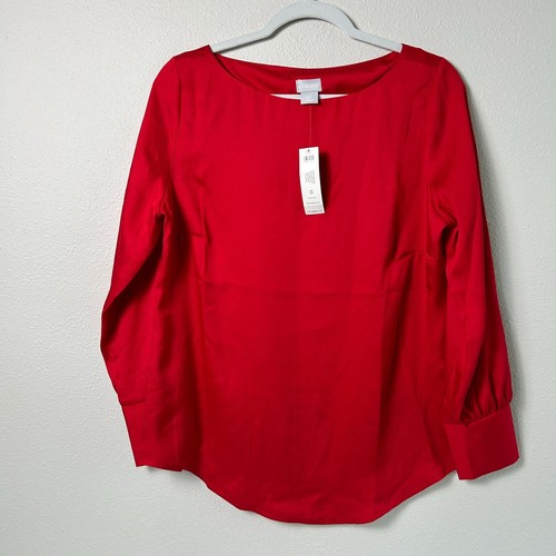 Chicos Popover Blouse Womens Size 0 US 4 6 Wild Poppy Red Long Sleeve Top NWT