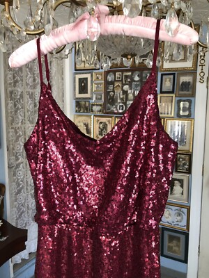 SEXY City Triangles long RED SEQUIN dress party-prom gown sizeS spagetti  straps | eBay