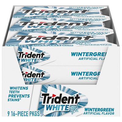 Trident White Wintergreen Sugar-Free Chewing Gum, 9 Packs of 16 Pieces (144 Tota