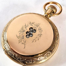 J1 RARE 14k SOLID GOLD & 6 DIAMONDS BARREL CASE 1885 SPECTACULAR ELGIN IN BOX!