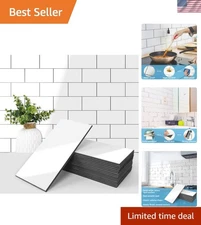 102-Piece Peel and Stick Wall Tile Glossy White Subway Backsplash Bathroom Ki...