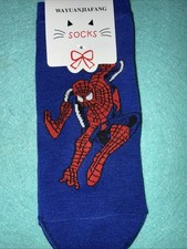 Blue Sock With Spider-Man Swinging From The W...