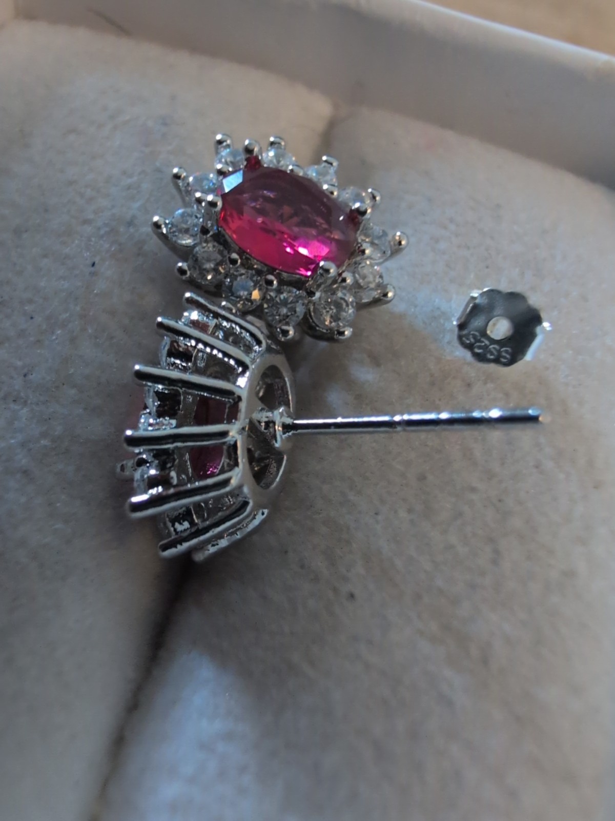 Sterling 925 Lab Created Ruby Studs 2ct Oval Cut … - image 6