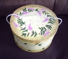 Vintage Decorative Hat Box With Floral Design  Braided Cord