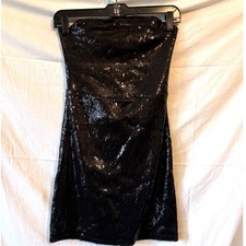 BCBG Max Azaria Sequin Party Mini Dress XS Black Straples Bodycon Homecoming Bar