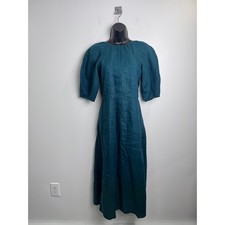 NWT Everlane Linen Short-Sleeve Scoop Midi Dress Teal Linen Sea 00
