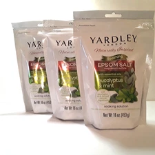 Epsom Salt by Yardley -Eucalyptus & Mint Lot of 3 -16 oz .ea. Soaking Solution