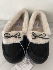 NEW Old Navy Cozy Moc Shoes Womens Sz 7 Black Fleece Faux Fur Slippers House NWT