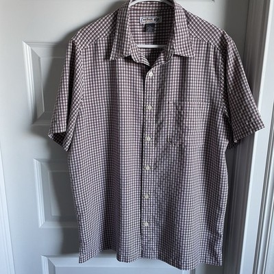 Men s Large Urban Pipeline  SS Button Down Burgundy/White Check Plaid Shirt