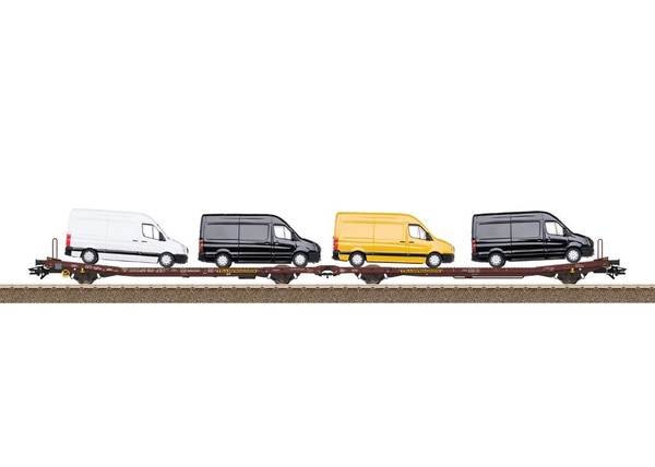 Trix 24428, Flachwagen-Paar Beladen Mit Vw Crafter, Transwaggon, Neu & Ovp, H0-image