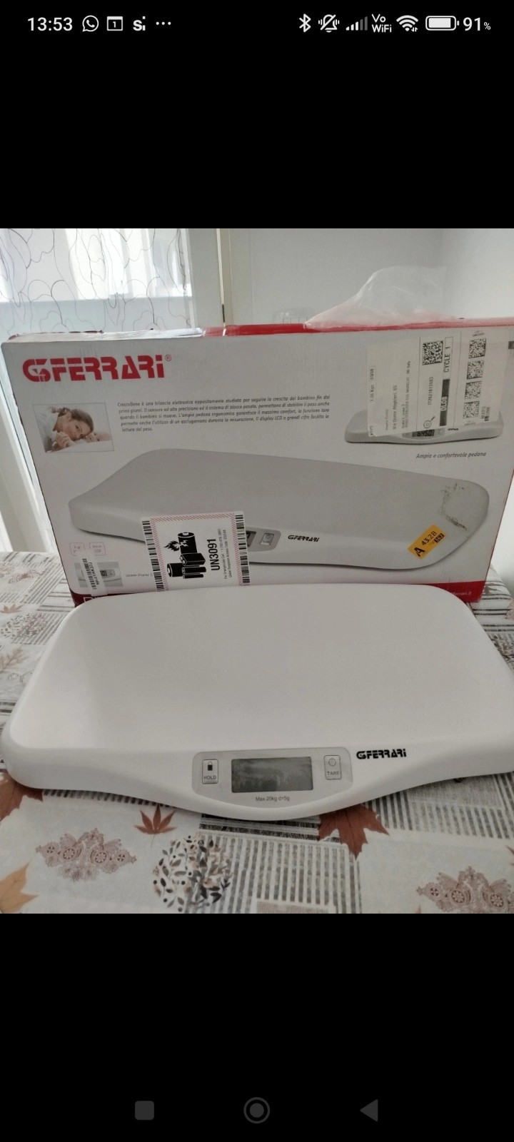 G3 Ferrari Bilancia pesabimbi Crescobene G30021 bianca con scatola e manuale