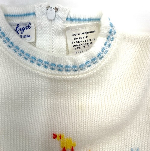 Vintage Baby Junge 6-9 Monate weiß Strick Strampler ein kleiner Engel mit Enten - Bild 15 von 15