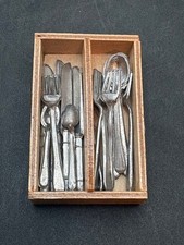 Vintage Miniature Dollhouse Metal Utensils Cutlery Spoon Fork Knife in Drawer
