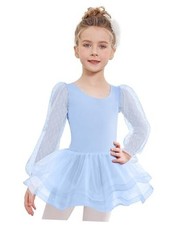Ballet Leotards for Girls Mesh Long Sleeve Toddler Tutu Dress Dance 3-4T Blue