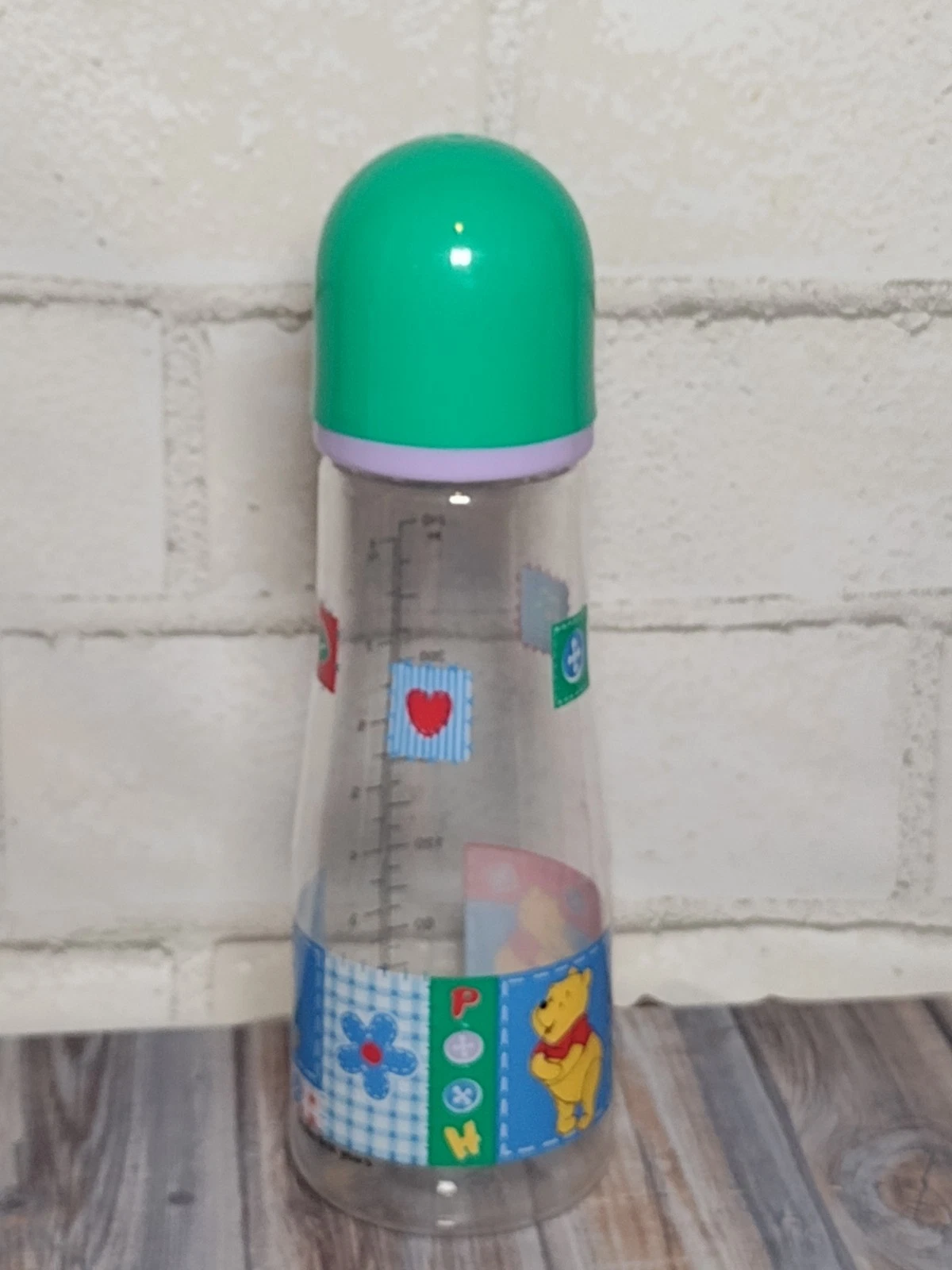 Rare Vintage Disney Winnie The Pooh Retro Patchwork Baby Bottle With Lid
