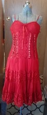 The Pyramid Collection Red Lace Corset Midi Dress Gothic Ruffle Plus Size X LG