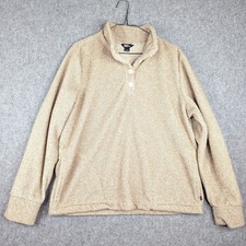 Eddie Bauer Women s Large Pullover Sweater Oatmeal 1/4 Button Knit Cozy Warm